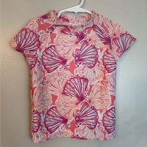 Gymboree Pink & Coral Shell-Print Rashguard Shirt Small (5-6)